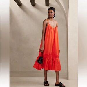 NWT Banana Republic Charlize Linen Adjustable Strap Midi Dress Red Orange Large